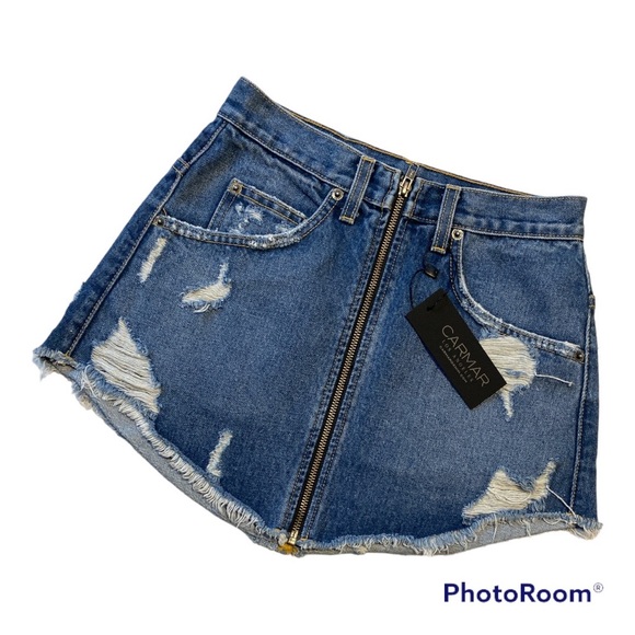 Carmar Denim brand new with tag size 25 BEATRICE raw hem denim mini skirt - Picture 2 of 7